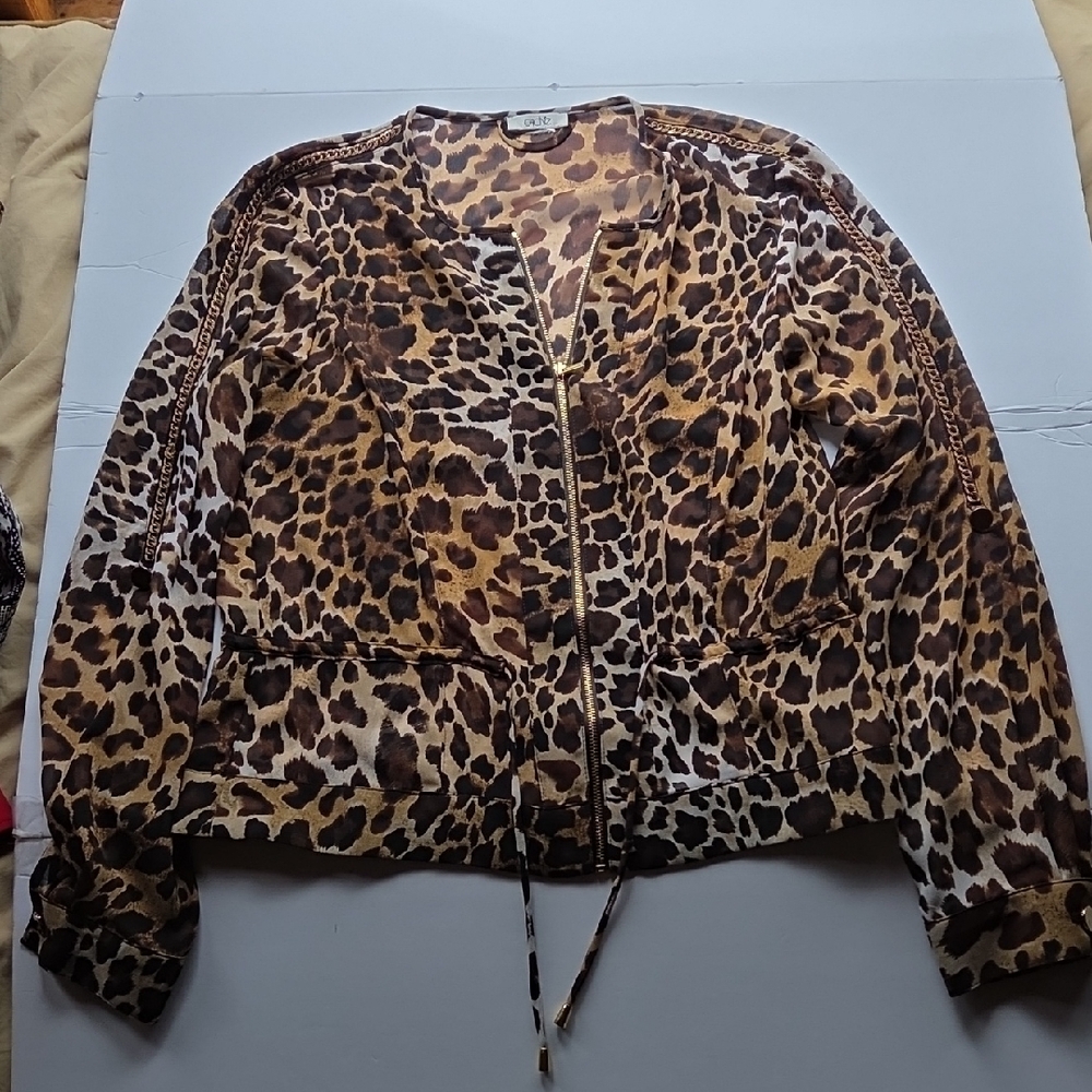 Cache Brown Bomber Jacket Leopard Print Medium